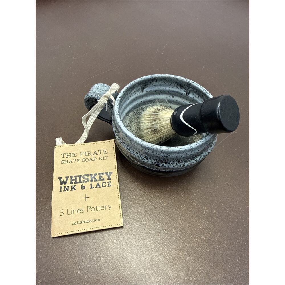 Men’s Whiskey Ink & Lace 5 Lines Pottery The Pirate Shave Soap Kit New